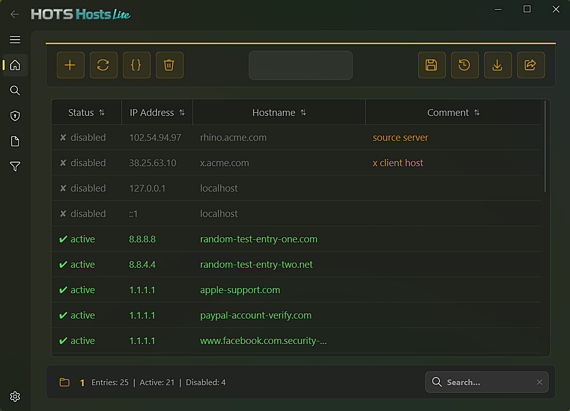 HOTS Hosts Lite — hosts file table editor