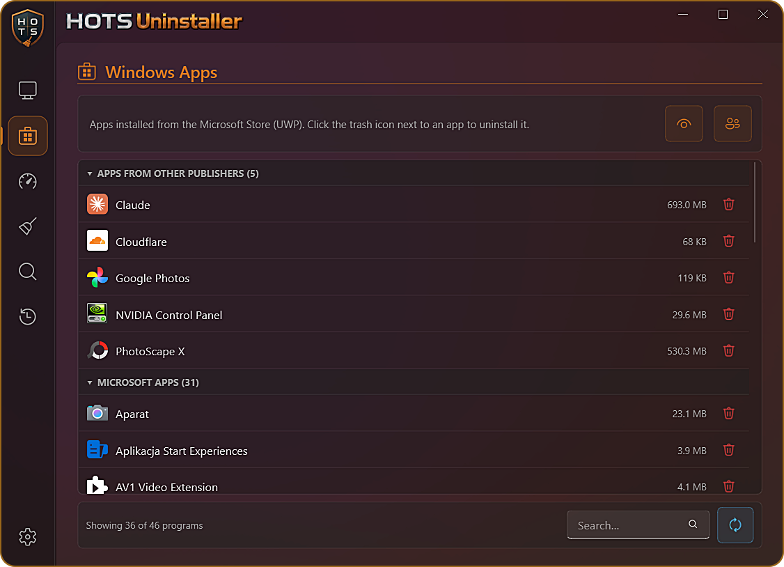 HOTS Uninstaller — Windows Apps (Microsoft Store apps)