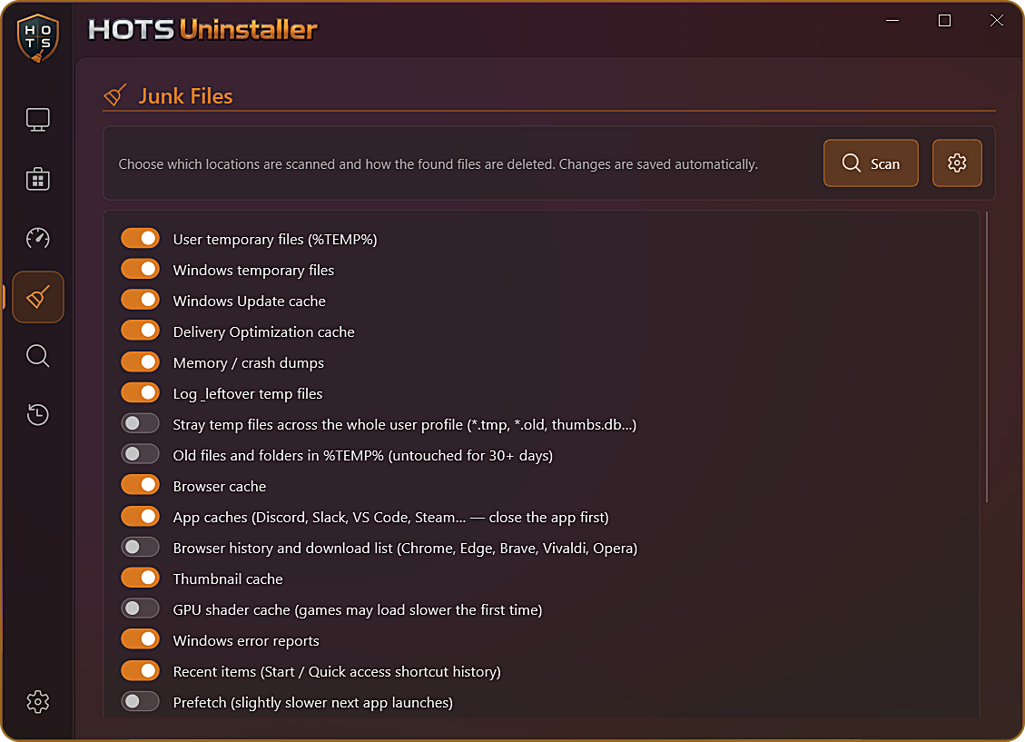HOTS Uninstaller — Junk Files