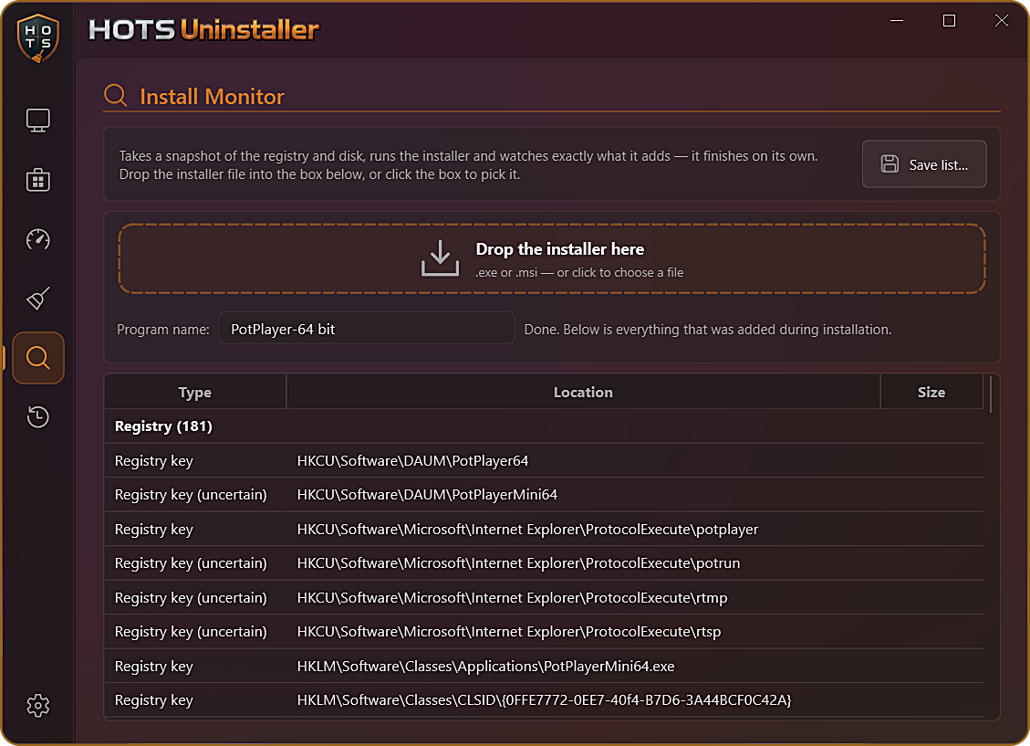 HOTS Uninstaller — Install Monitor