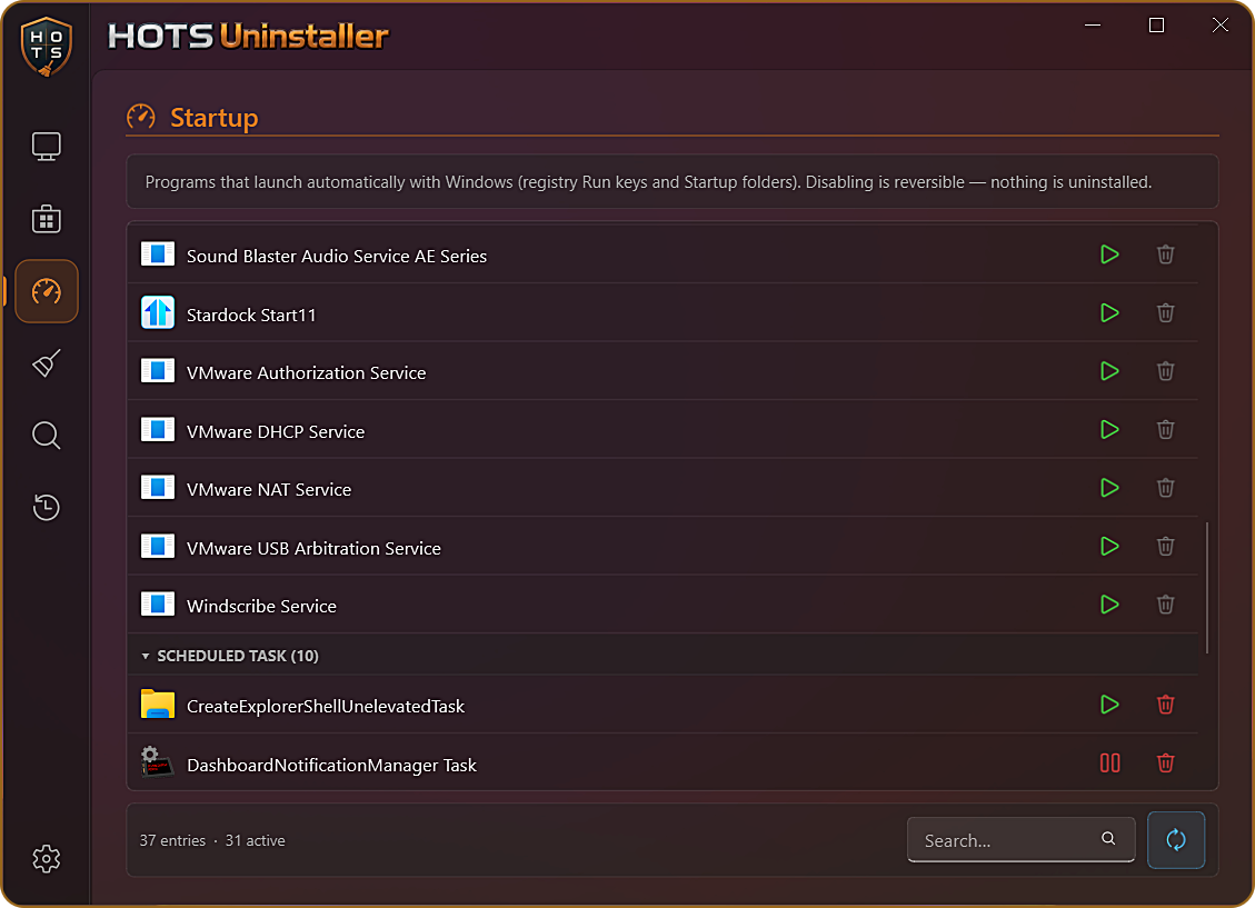 HOTS Uninstaller — Startup manager