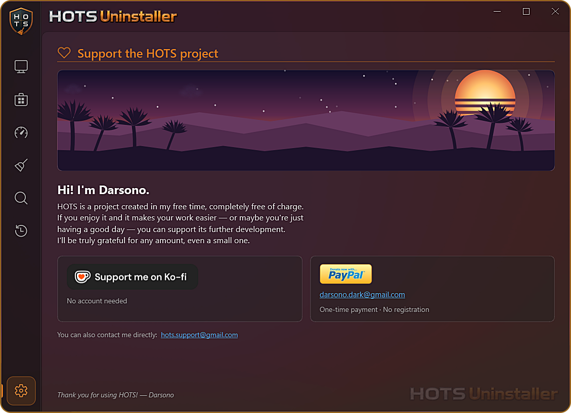 HOTS Uninstaller — Support page